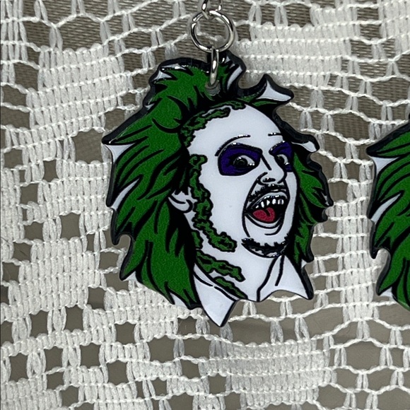 Green and White Beetlejuice Character Earrings - Picture 2 of 3